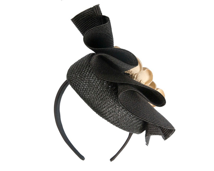 Black pillbox with gold leather flowers by Fillies Collection - Image 6