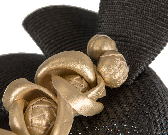 Black pillbox with gold leather flowers by Fillies Collection - Image 5