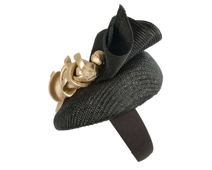 Black pillbox with gold leather flowers by Fillies Collection - Image 4