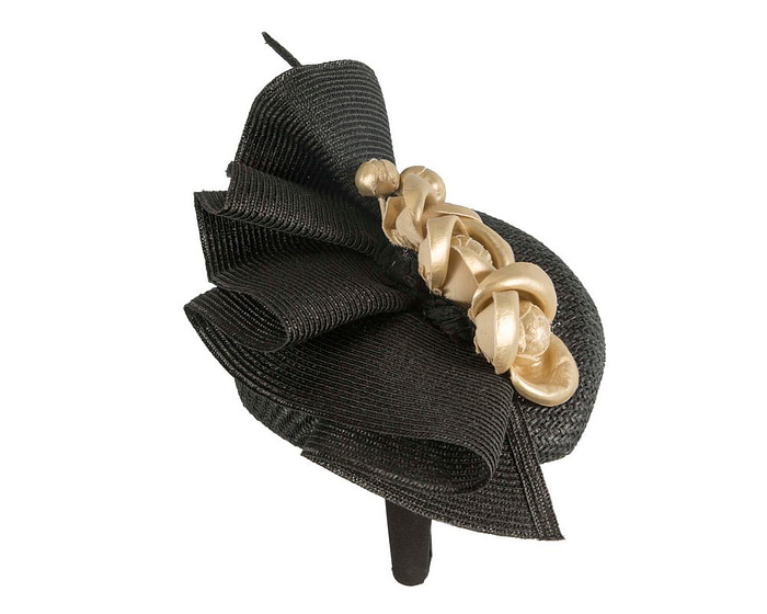 Black pillbox with gold leather flowers by Fillies Collection - Image 3
