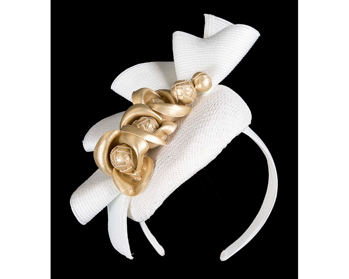 White pillbox with gold leather flowers by Fillies Collection - Image 2