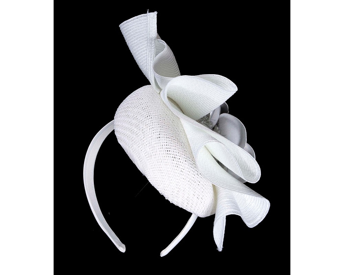 White pillbox with silver leather flowers by Fillies Collection - Image 6