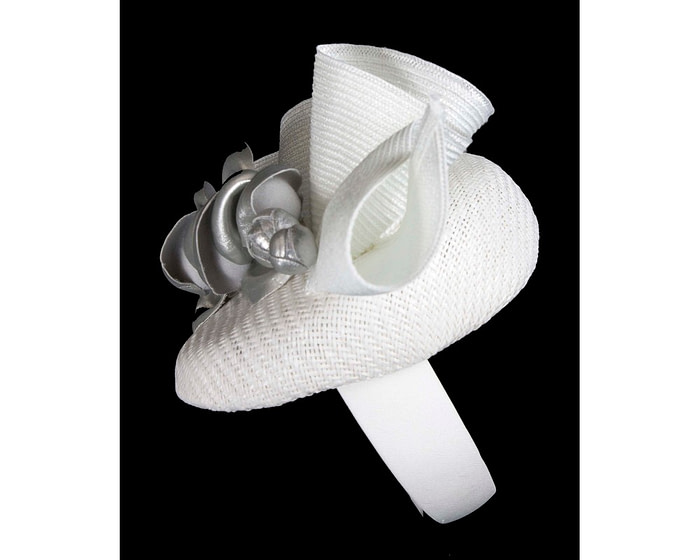 White pillbox with silver leather flowers by Fillies Collection - Image 3