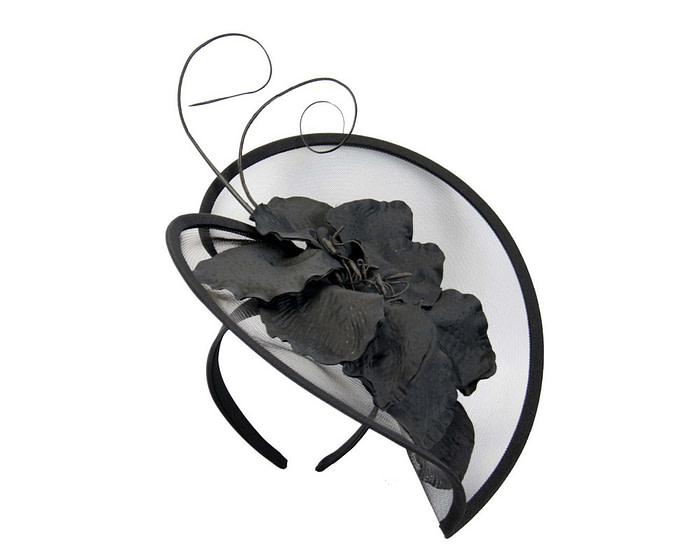 Large black flower heart fascinator - Hats From OZ