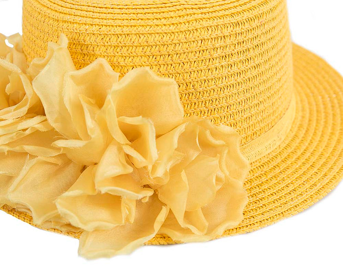 Straw yellow hat with silk flower - Hats From OZ