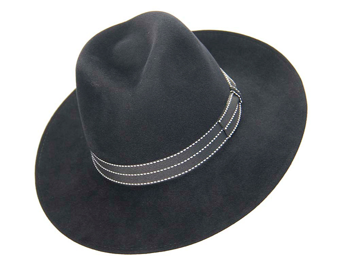 Black wide brim rabbit fur fedora hat - Hats From OZ