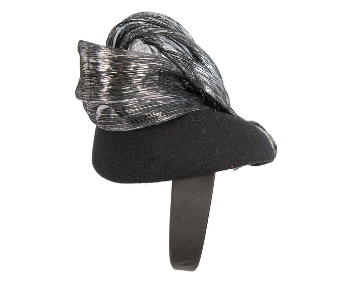Bespoke black silver pillbox with bow by Fillies Collection - Hats From OZ