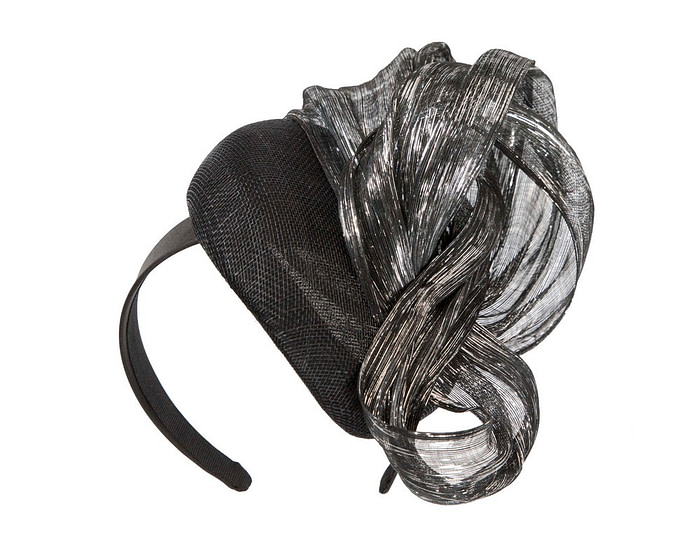 Black pillbox fascinator with silver bow by Fillies Collection - Hats From OZ