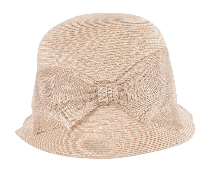 Beige cloche hat with bow by Max Alexander - Hats From OZ