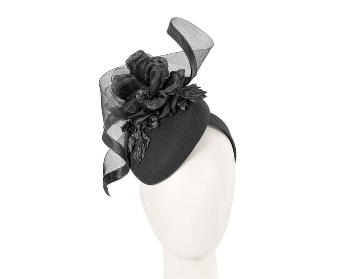 Black winter pillbox fascinator with flower - Hats From OZ