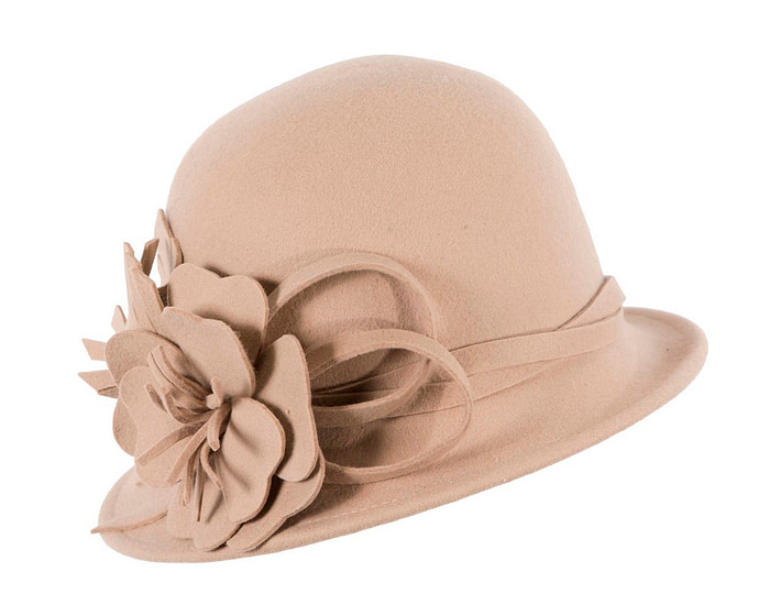 Beige felt winter hat with flower by Max Alexander J437 - Hats From OZ