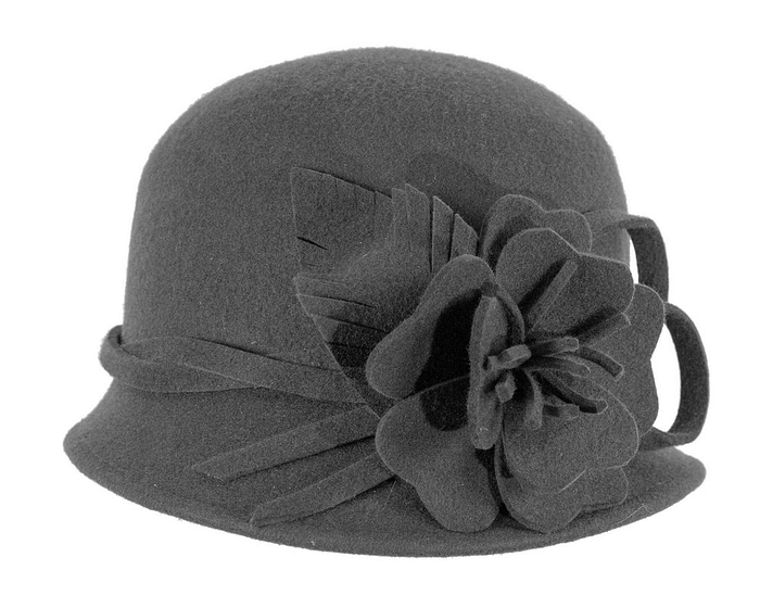 Black felt winter hat with flower by Max Alexander J437 - Hats From OZ