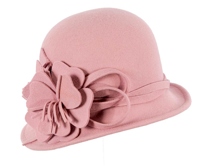 Pink felt winter hat with flower by Max Alexander J437 - Hats From OZ