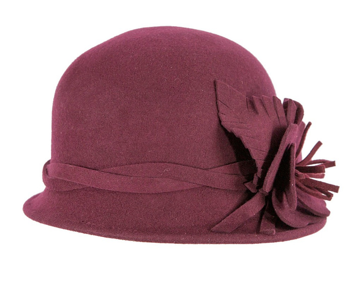 Burgundy felt winter hat with flower by Max Alexander J437 - Hats From OZ