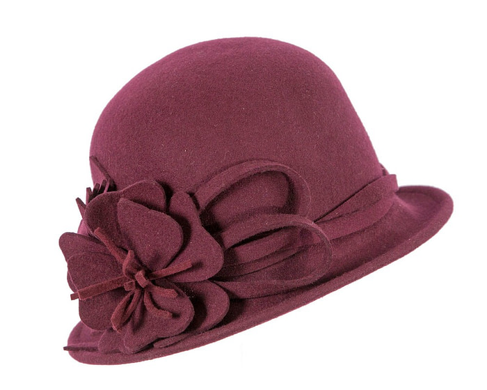 Burgundy felt winter hat with flower by Max Alexander J437 - Hats From OZ