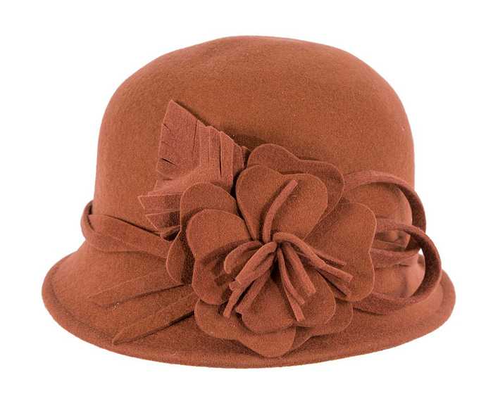 Rust felt winter hat with flower by Max Alexander - Hats From OZ