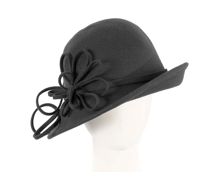 Black felt winter hat with flower by Max Alexander J439 - Hats From OZ