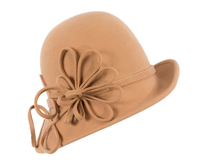 Beige felt winter hat with flower by Max Alexander J439 - Hats From OZ