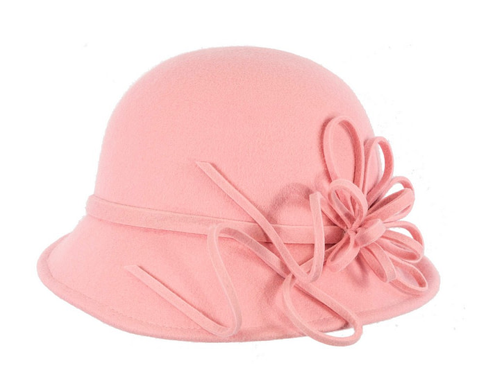 Pink felt winter hat with flower by Max Alexander J439 - Hats From OZ