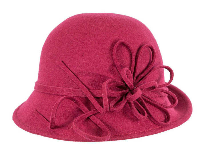 Burgundy felt winter hat with flower by Max Alexander J439 - Hats From OZ