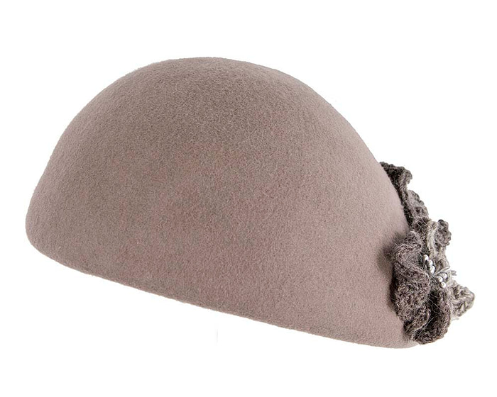 Grey felt beret with crocheted trim CU438 - Hats From OZ