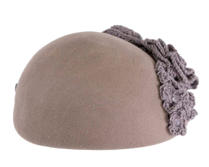 Grey felt beret with crocheted trim CU439 - Hats From OZ