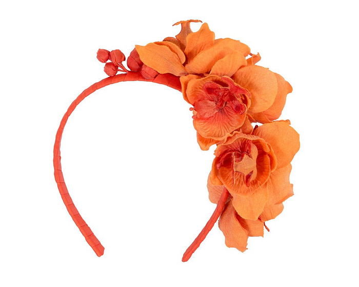 Orange orchid flower headband fascinator - Hats From OZ