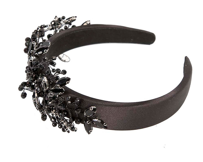 Black crystals fascinator headband by Cupids Millinery CU443 - Hats From OZ