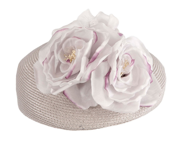 Modern silver beret hat with flowers by Max Alexander - Hats From OZ