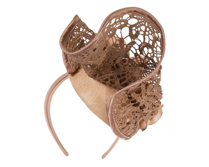 Taupe lace covered pillbox fascinator - Hats From OZ