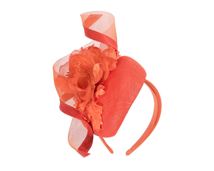 Orange pillbox fascinator with flower by Fillies Collection - Hats From OZ