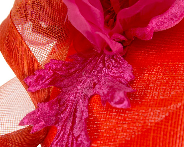 Orange pillbox fascinator with fuchsia flower by Fillies Collection - Hats From OZ