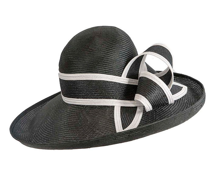 Wide brim black & white racing hat CU491 - Hats From OZ