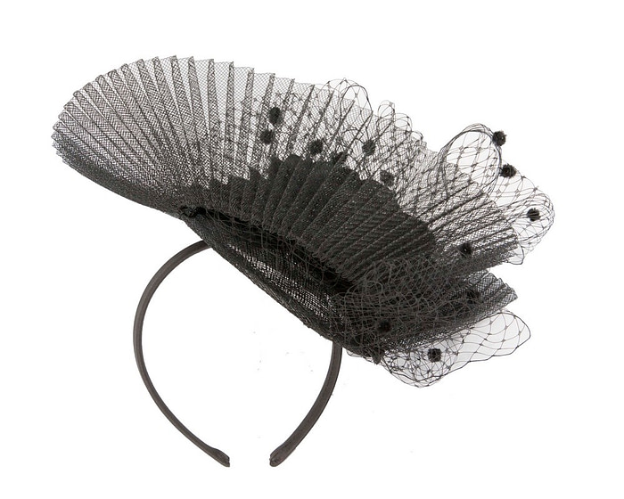 Large black fascinator with flower MA792 - Hats From OZ