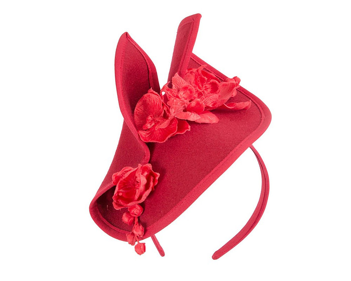 Red winter felt fascinator with orchid - Hats From OZ