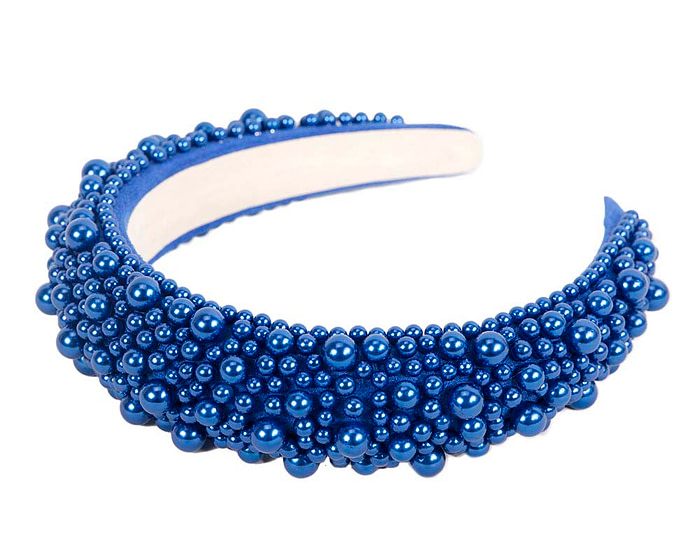 Royal blue pearl fascinator headband by Cupids Millinery CU430 - Hats From OZ