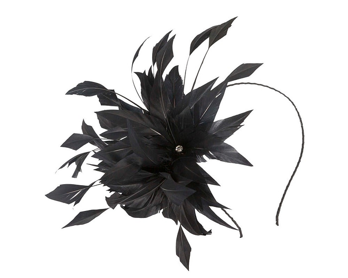 Black feather flower fascinator headband - Hats From OZ