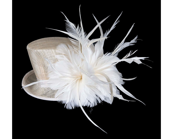 Cream sinamay and feathers fascinator - Hats From OZ