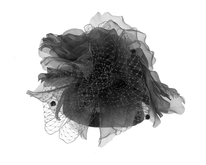 Black flower pillbox fascinator by Fillies Collection - Hats From OZ