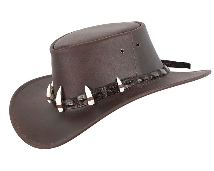 Brown Australian Leather Outback Jacaru Hat with Crосоdile Teeth - Image 2