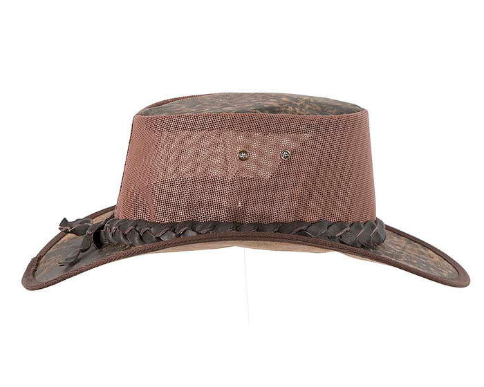 Stonewash Brown Australian Kangaroo Leather Cooler Jacaru Hat - Image 4