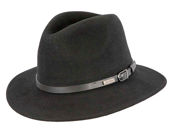 Unisex Black Fedora Felt Wide Brim Foldable Hat - Image 2