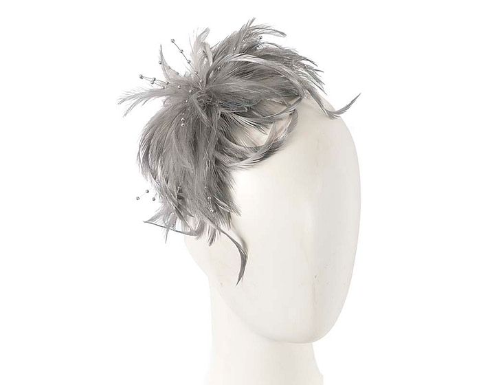 Silver custom made feather fascinator comb