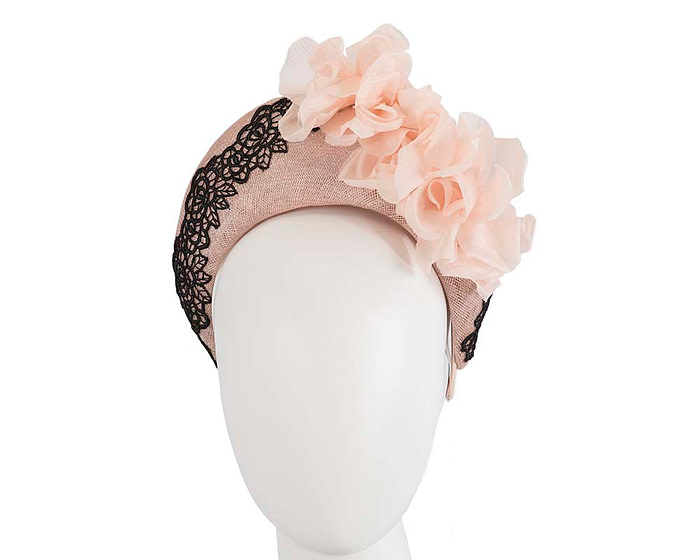 Tall halo crown fascinator with lace and flowers