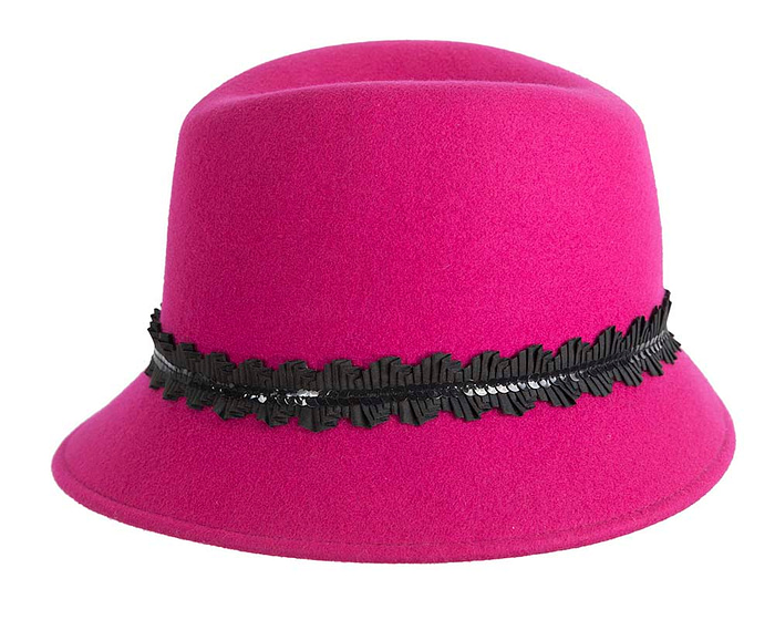 Hot Pink ladies winter felt fedora hat by Cupids Millinery - Image 3