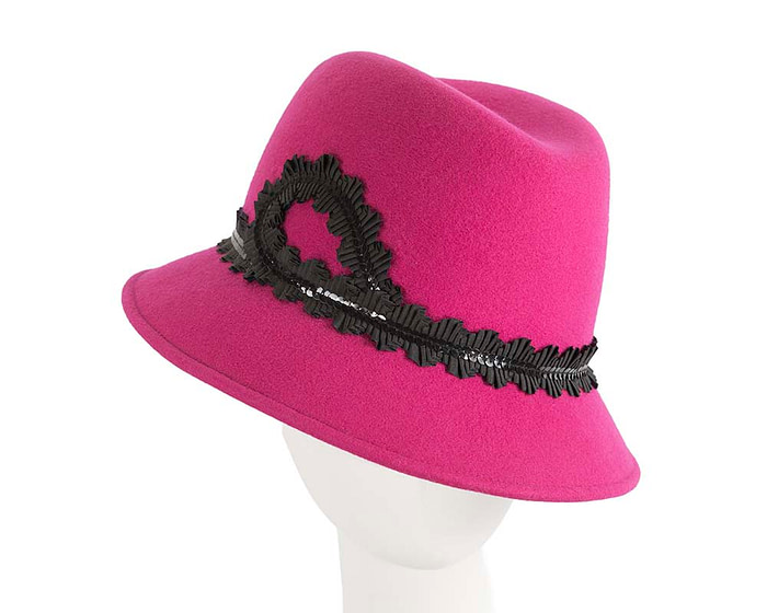 Hot Pink ladies winter felt fedora hat by Cupids Millinery