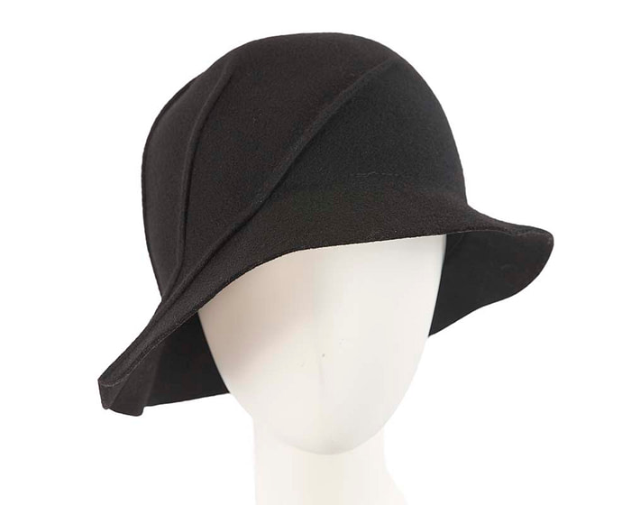 Black winter fashion bucket hat by Cupids Millinery