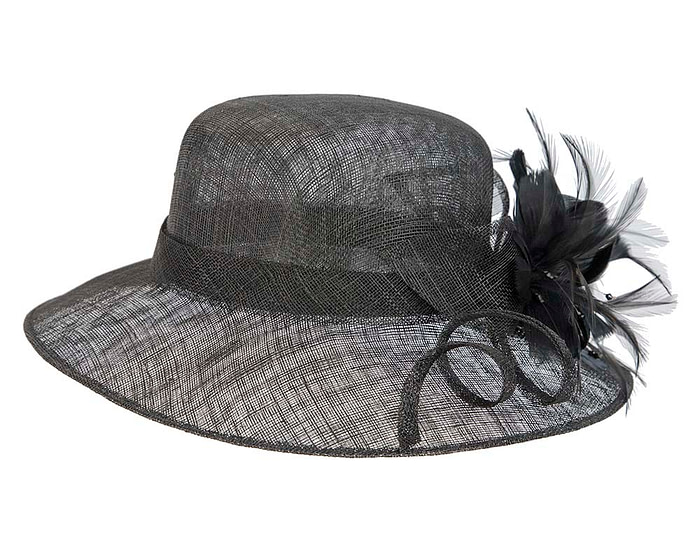 Large black racing hat with bow by Cupids Millinery - Image 4