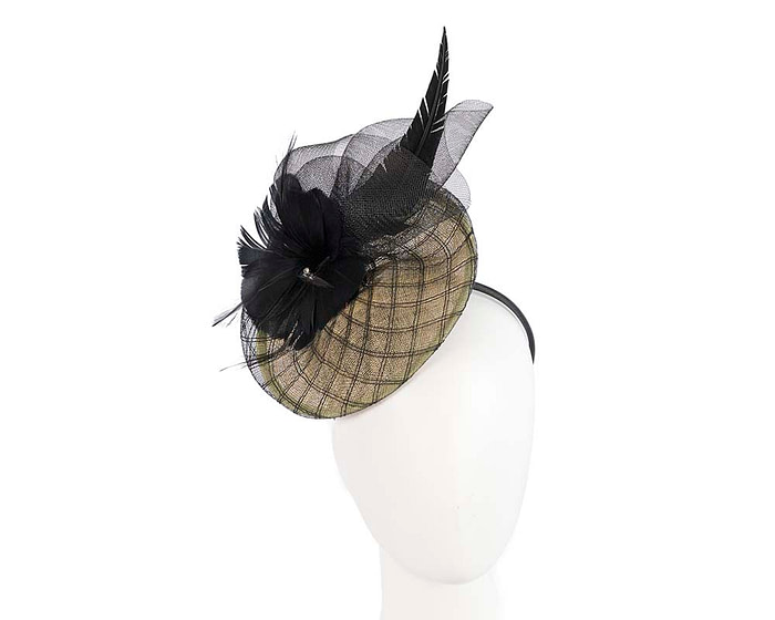 Yellow & black racing fascinator by Cupids Millinery Melbourne