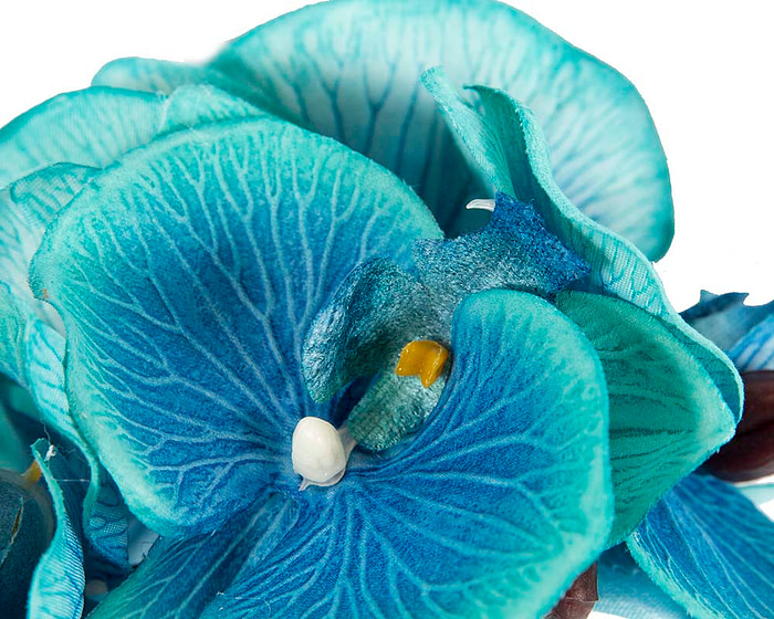 Bespoke aqua orchid flower headband by Fillies Collection - Image 3